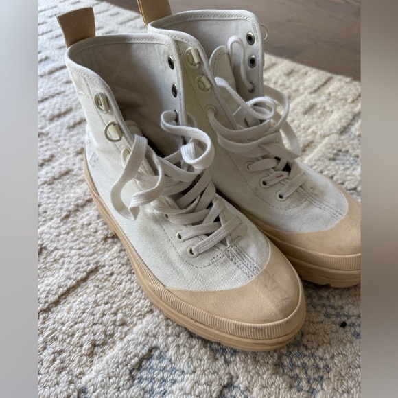 Everlane Organic Cotton Canvas Combat Lace Lugged Sole Boots White 6 - Picture 4 of 8